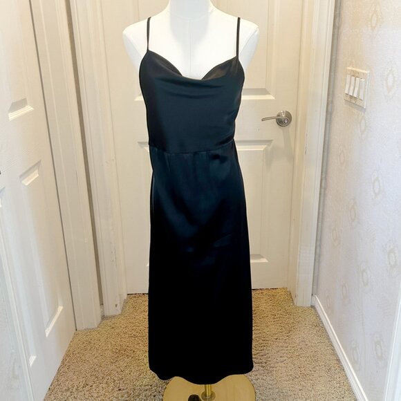 OLD NAVY Cowl-Neck Satin Midi Slip Dress in Black Jack Size Medium New w/out Tag - Picture 2 of 8